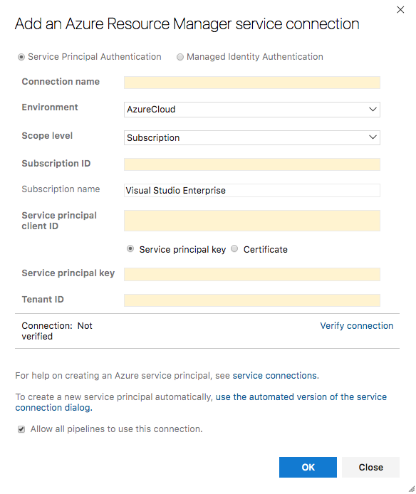 Add an Azure Resource Manager service connection